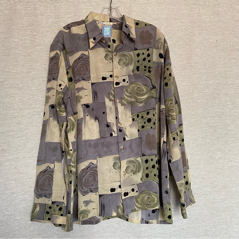 Benzer Long Sleeve Silk Shirt Size XL